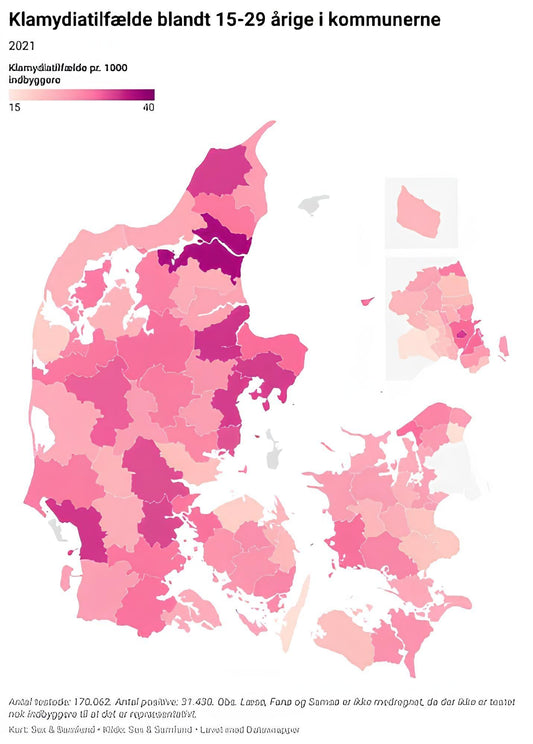 Statistik over klamydia i Danmark illustreret på kort