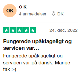 Positive trustpilot review for www.nordictests.dk